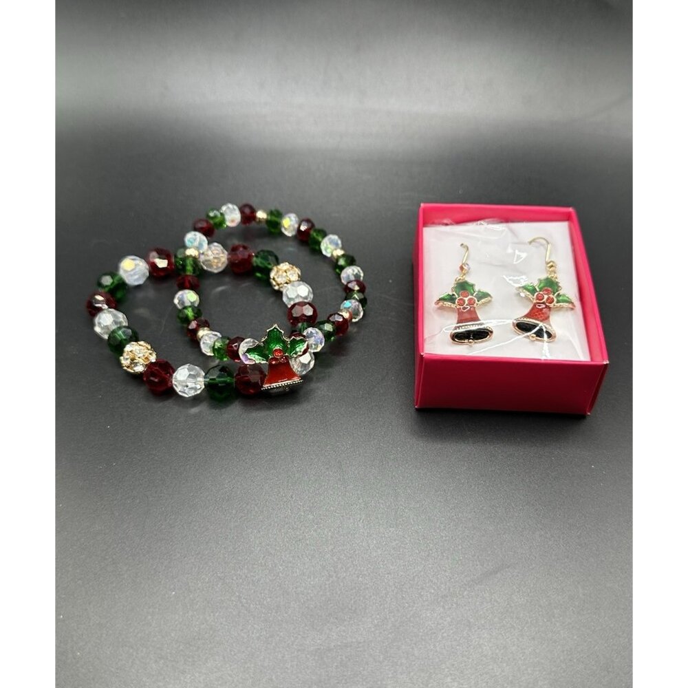Avon Studio 1886 Holly Jolly Bracelet & Earring Set - Bell Charm